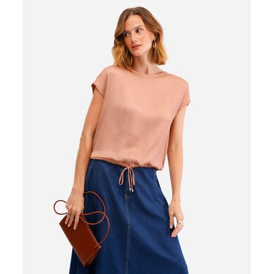 blusa feminina texturizada com amarração marrom