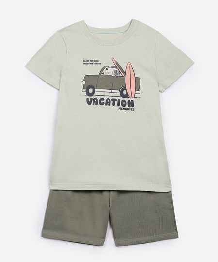 conjunto infantil curto vacation verde 3