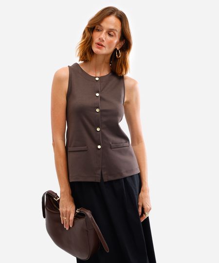 colete feminino alongado marrom P