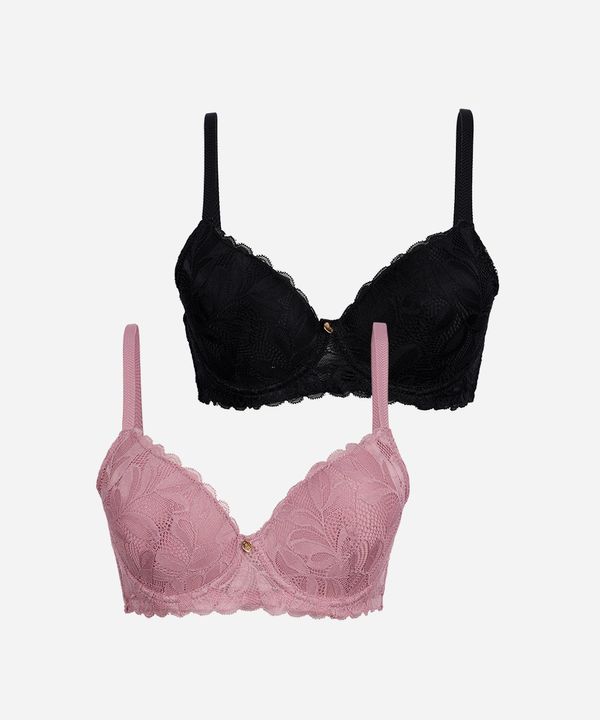 kit de 2 sutiãs meia taça feminino com renda floral colorido 42