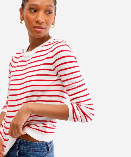 suéter de tricot básico listrado - vermelho G