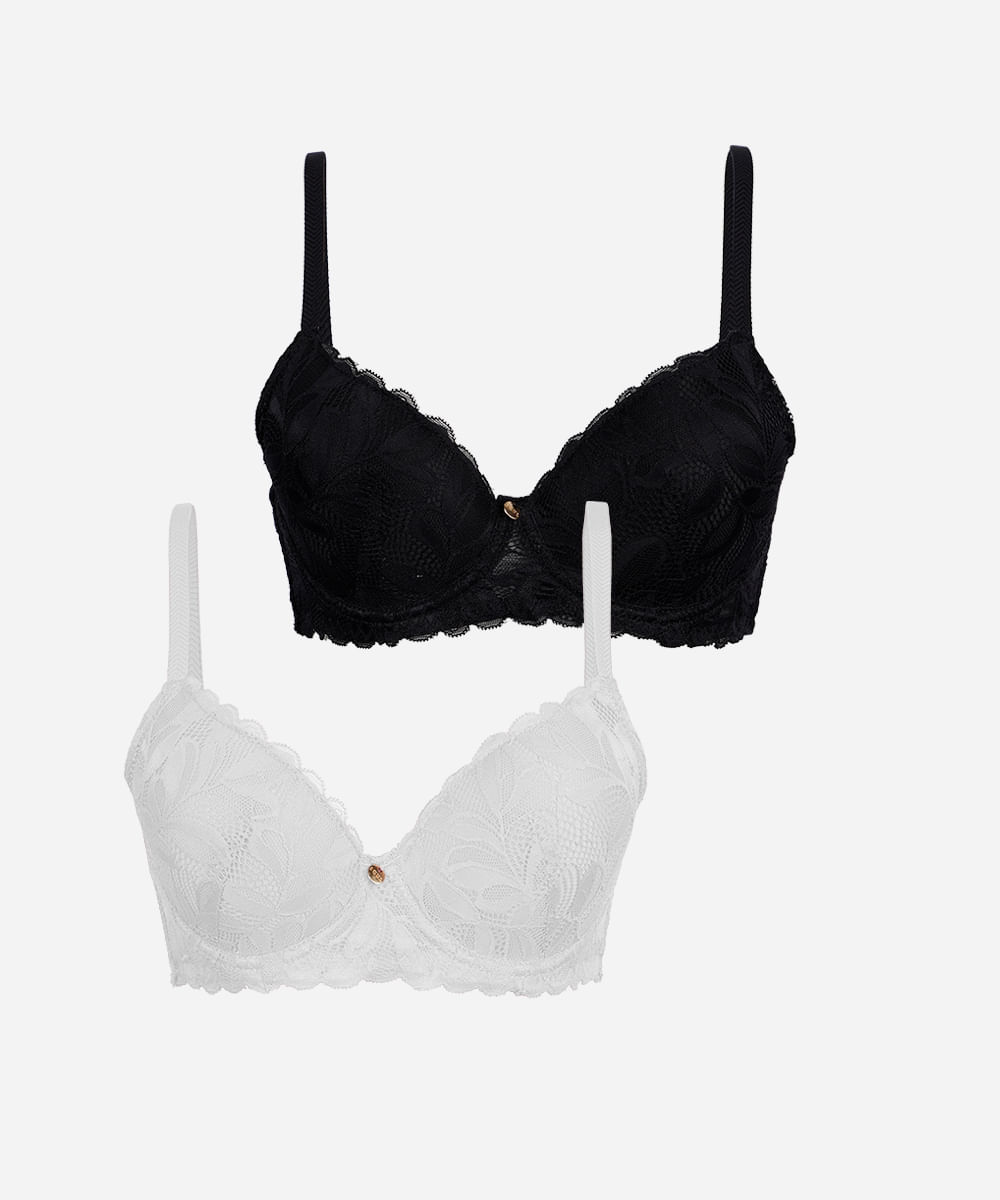 kit de 2 sutiãs meia taça feminino com renda floral colorido