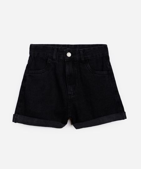 short mom juvenil jeans barra dobrada preto 14