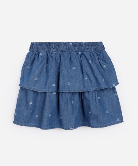 saia curta infantil jeans floral azul 5