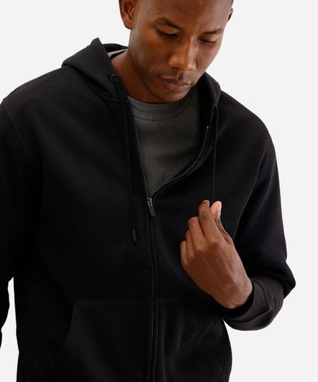 jaqueta básica masculina de moletom com capuz preta M jaqueta básica masculina de moletom com capuz preta M