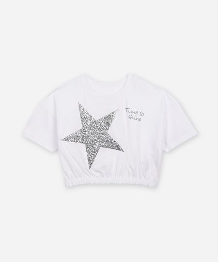 camiseta de algodão infantil estrela metalizada off white 12 camiseta de algodão infantil estrela metalizada off white 12