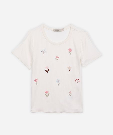 blusa infantil canelada com bordado floral off white 12