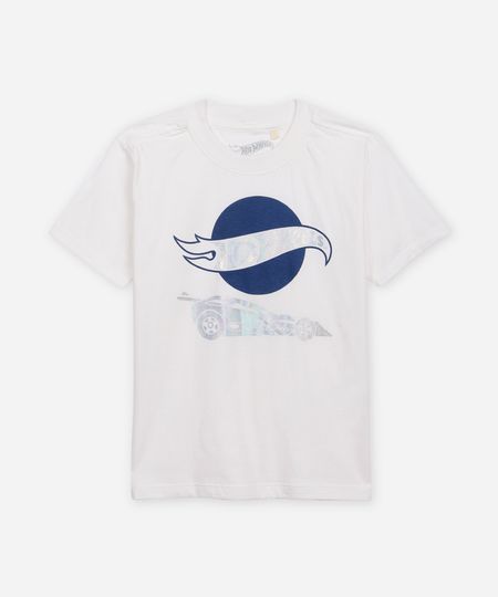 camiseta de algodão infantil hot wheels holográfico off white 6