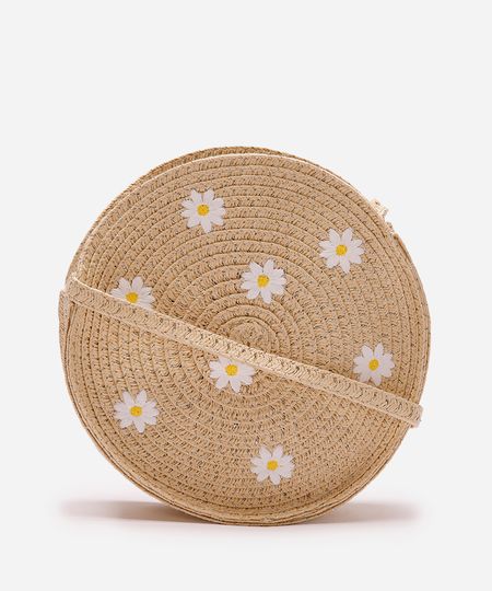 bolsa infantil de palha floral bege UNICO