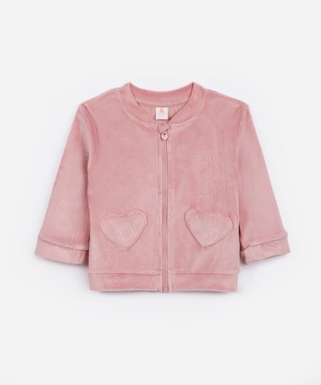 jaqueta de plush infantil coração rosa 0-3