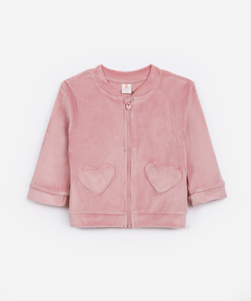 jaqueta de plush infantil coração rosa