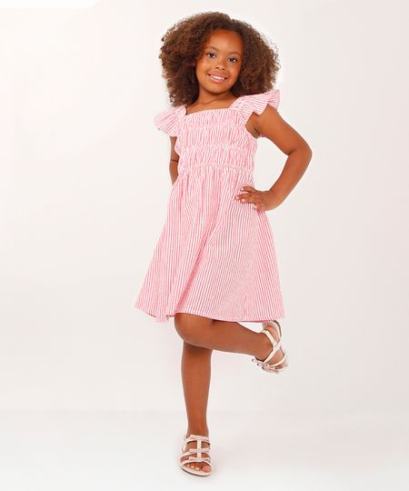 vestido midi infantil listrado vermelho 4