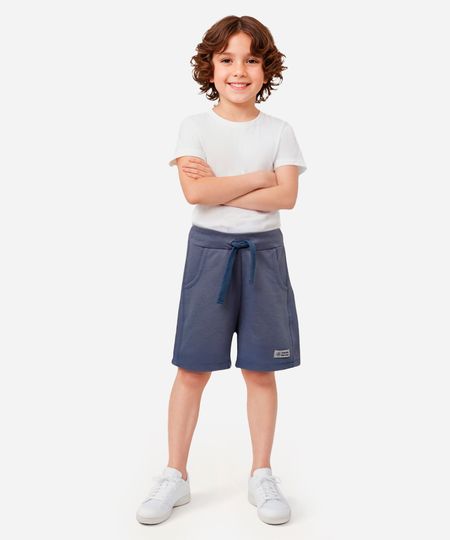 short de moletom infantil cós com elástico azul 2