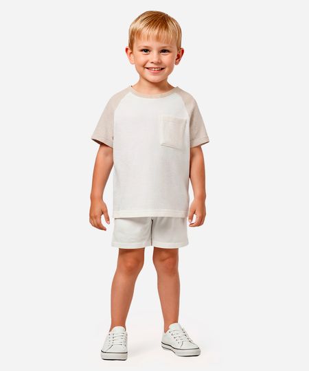 camiseta de algodão infantil manga raglan bicolor bege 4