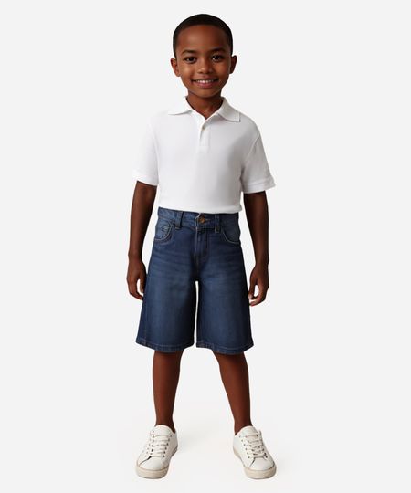 bermuda jeans infantil slim com bolso  azul médio - jeans escuro 4