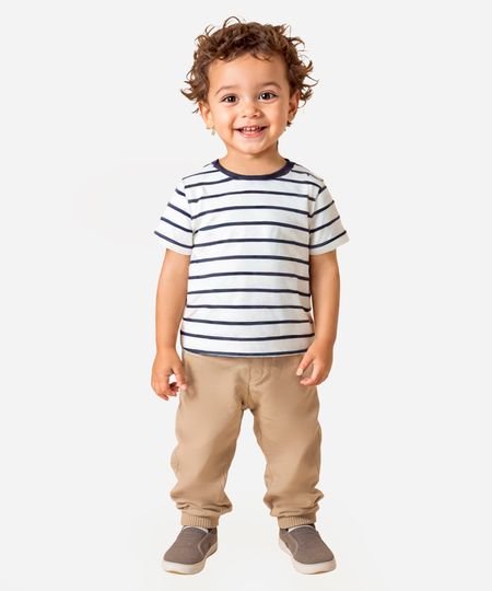 camiseta de algodão infantil listrada azul 2