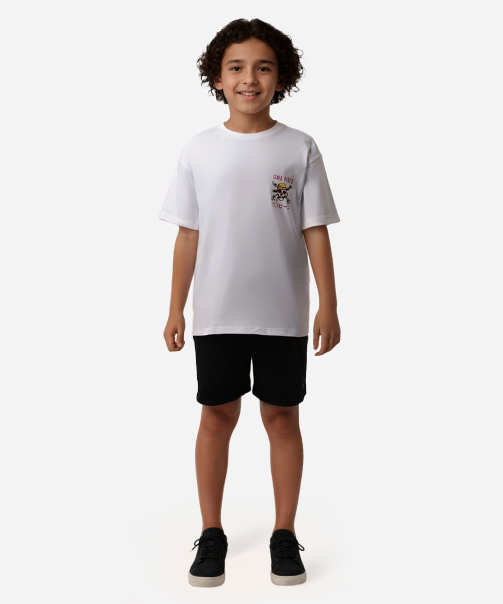 camiseta de algodão juvenil one piece off white camiseta de algodão juvenil one piece off white