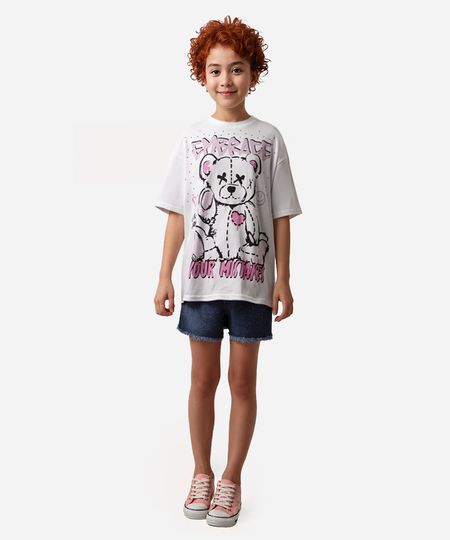 camiseta de algodão juvenil urso e tachas off white 10