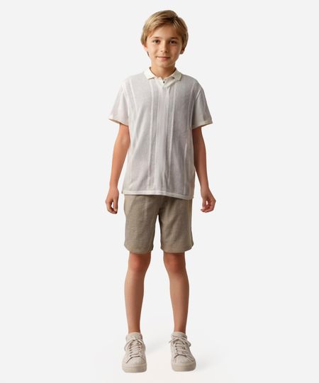 polo de tricot juvenil manga curta off white 14