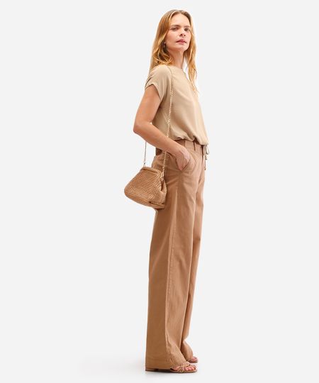calça wide leg feminina de sarja bege 36