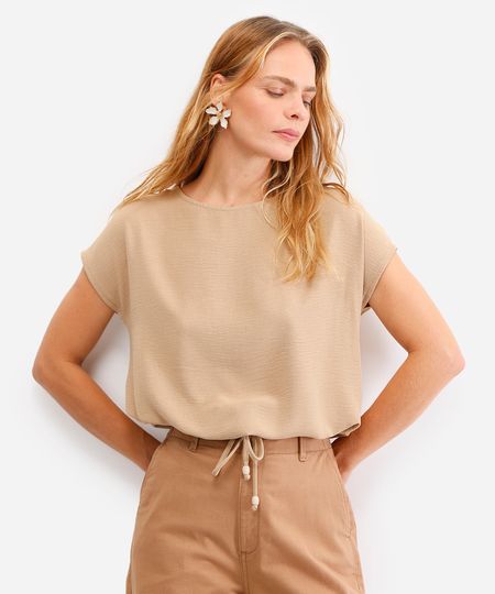 blusa feminina texturizada com amarração bege GG blusa feminina texturizada com amarração bege GG