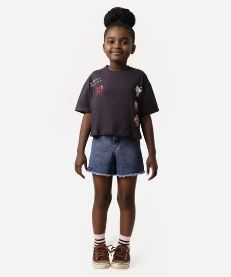 cropped juvenil de algodão hello kitty cinza 14