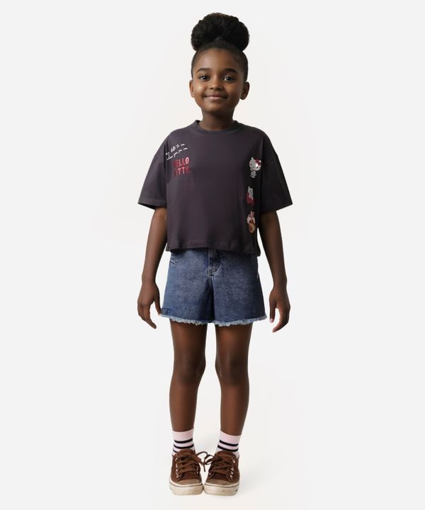 cropped juvenil de algodão hello kitty cinza 16