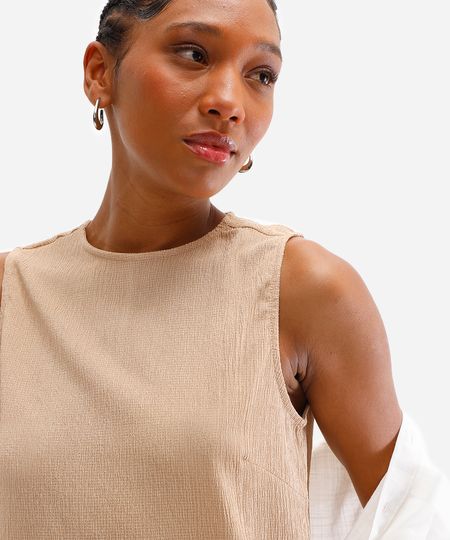 regata alças médias texturizada - areia P regata alças médias texturizada - areia P