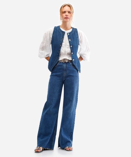 colete feminino jeans azul P