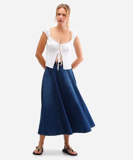 saia longa feminina jeans azul 34