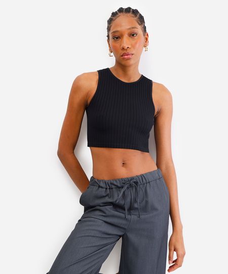 cropped básico feminino canelado preto P