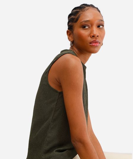 regata alças médias texturizada verde M regata alças médias texturizada verde M