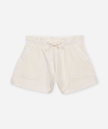short curta de algodão listrada com laise amarelo 3