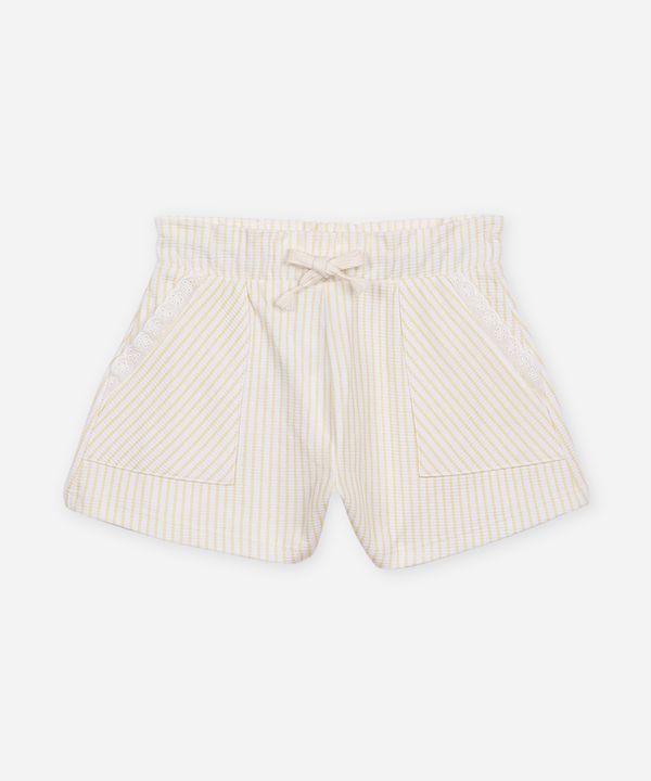 short curta de algodão listrada com laise amarelo 1