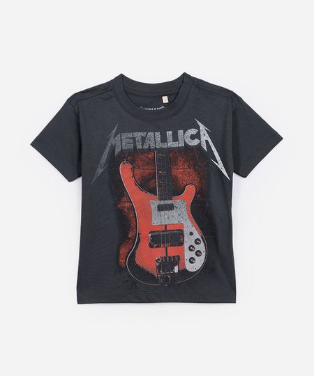 camiseta infantil de algodão metallica cinza 12