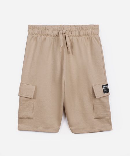bermuda de moletom juvenil bolsos cargo bege 10