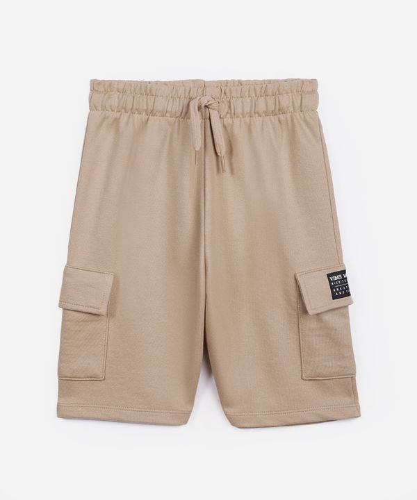 bermuda de moletom juvenil bolsos cargo bege 12