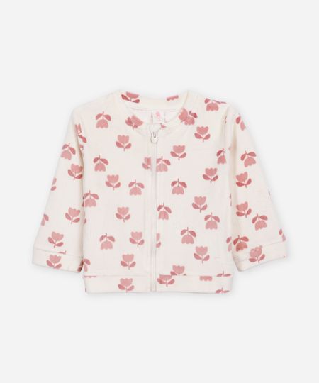 jaqueta de plush infantil floral off white 0-3