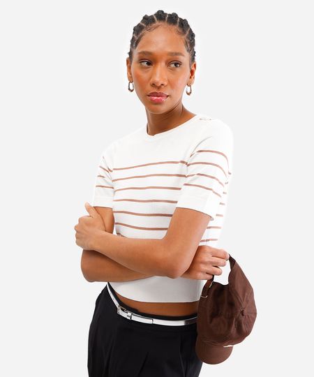 blusa feminina de tricot listrada marrom G