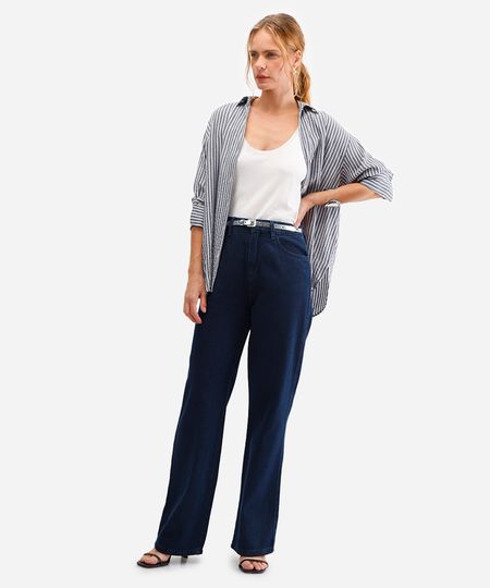 calça wide leg feminina jeans azul 42