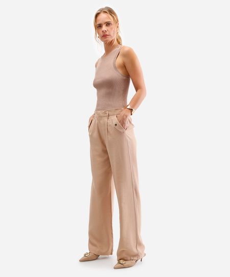 calça wide leg feminina com viscose bege 40