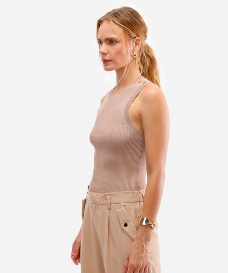 regata feminina de tricot canelada bege P regata feminina de tricot canelada bege P