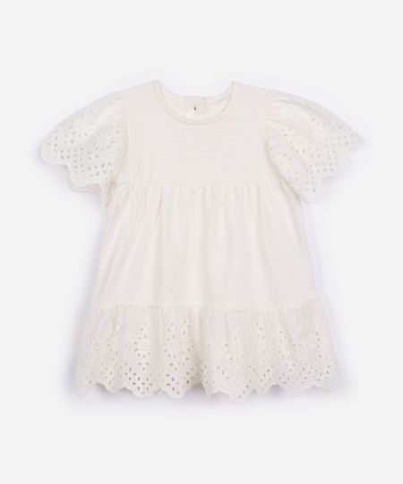 vestido de algodão infantil com laise floral off white 9-12 vestido de algodão infantil com laise floral off white 9-12