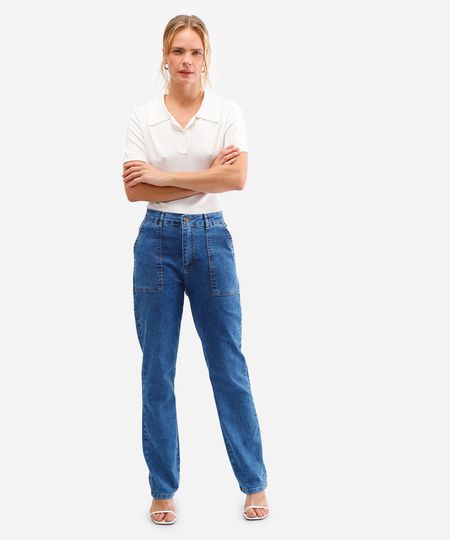 calça reta feminina jeans sawary azul 42