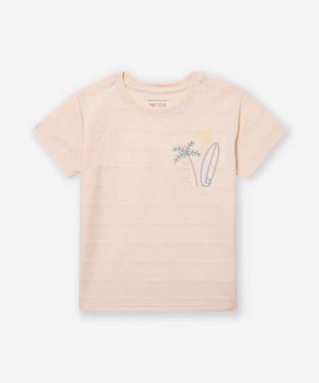 camiseta de algodão infantil praiana listrada bege 1