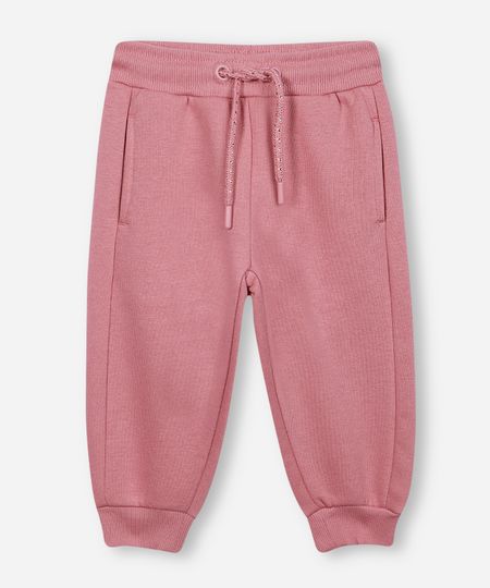 calça jogger infantil de moletom rosa 1