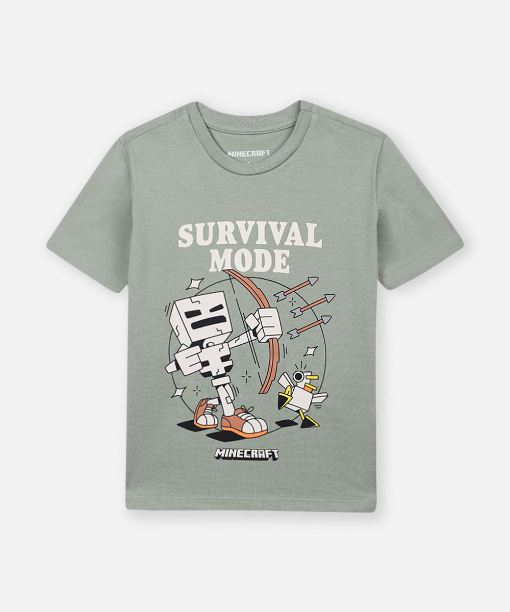 camiseta de algodão infantil minecraft verde