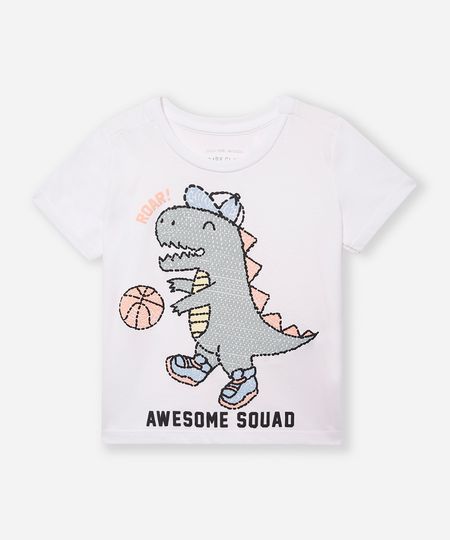 camiseta de algodão infantil dinossauro branca 5