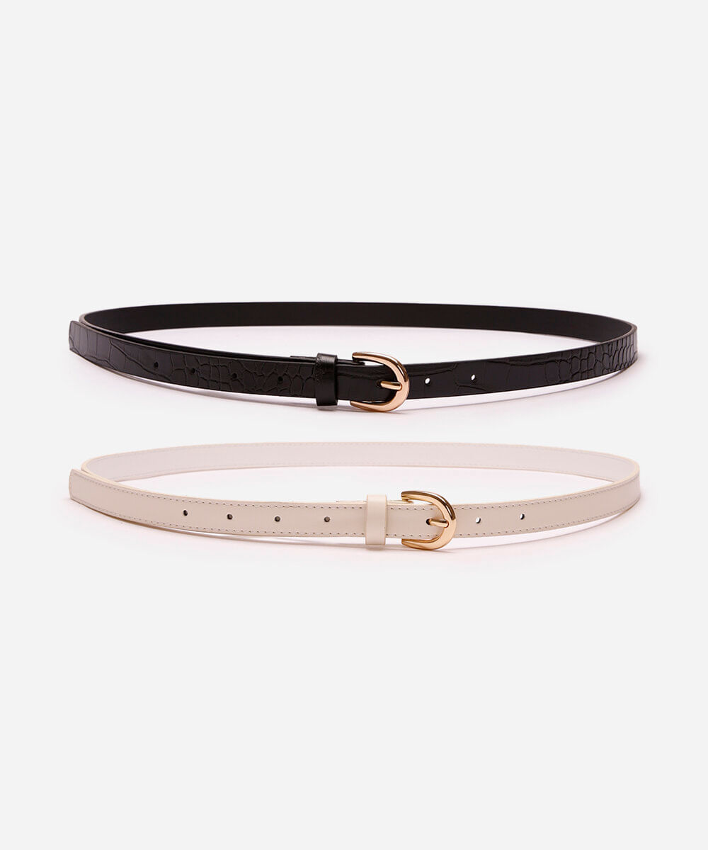 Kit de 2 Cintos Skinny com Fivelas de Metal Multicor