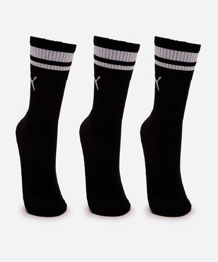 kit de 3 meias masculinas cano longo puma preta 39-43 kit de 3 meias masculinas cano longo puma preta 39-43